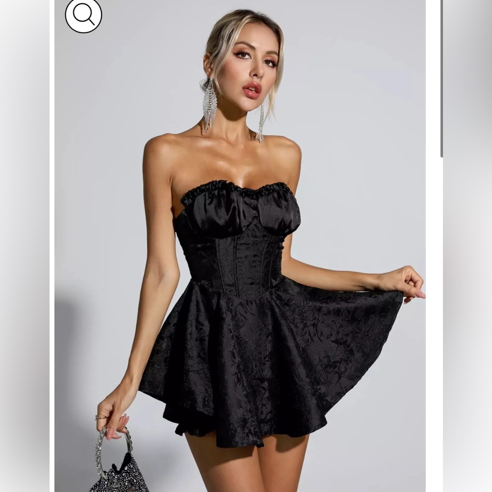 Daleyza Black Lace Jacquard Bandeau Dress